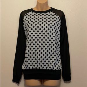 Timing Black Diamond Blouse with Sheer Sleeves